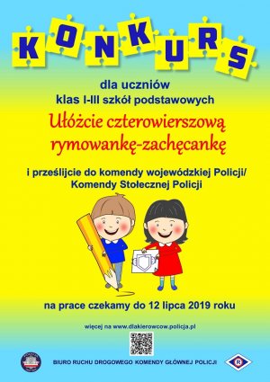 plakat konkursu na którym jest narysowana dziewczynka z chłopcem